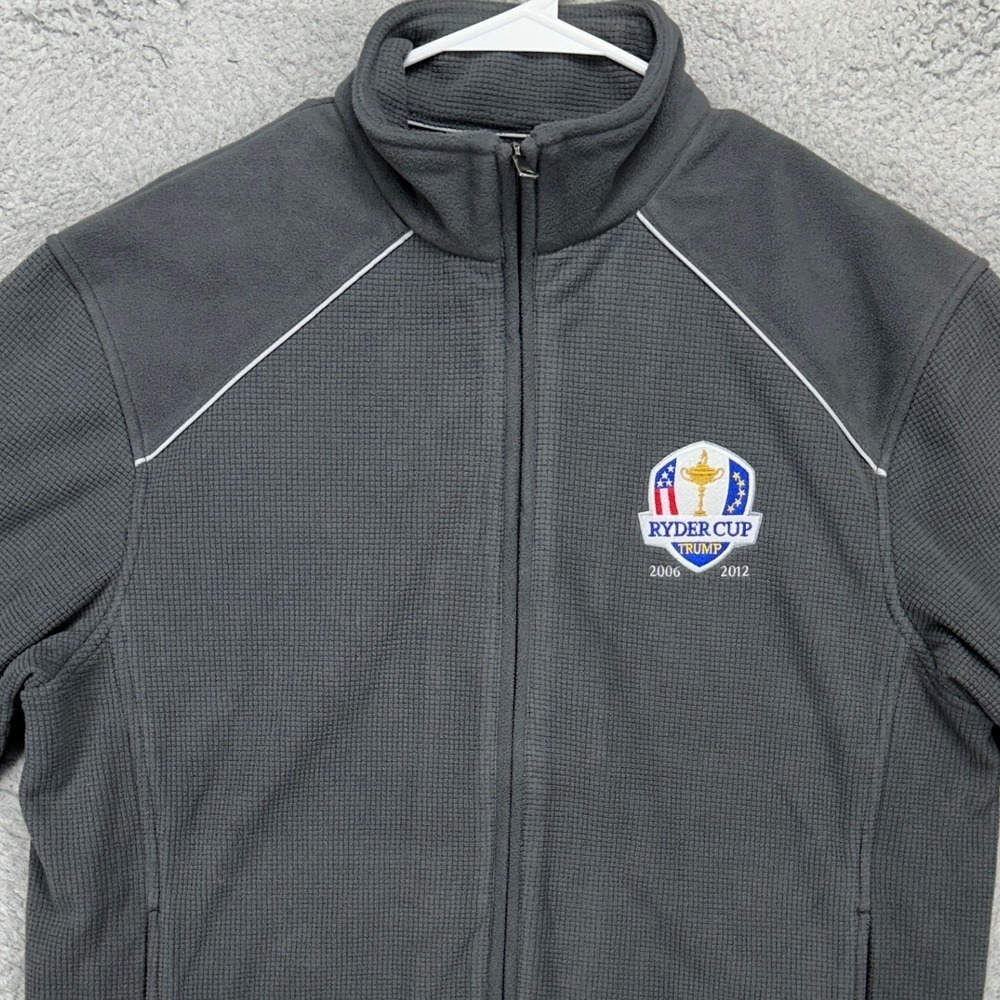 Greg‎ Norman Jacket Fleece Mens Medium Gray Trump Ryder Cup Europe Logo Full Zip